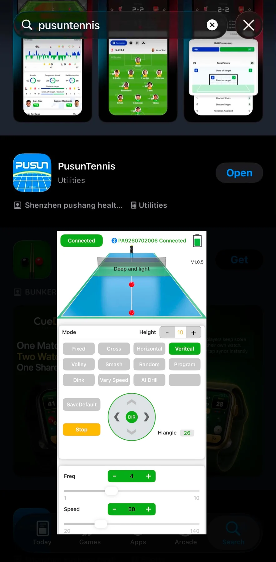 PusunTennis app installation and Bluetooth connection instructions